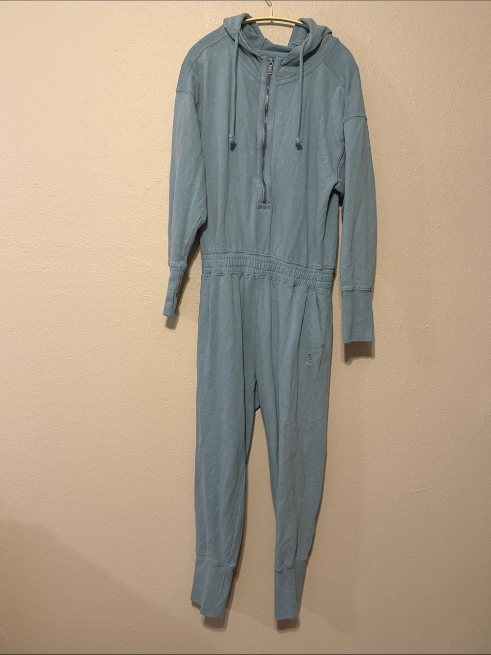 Free People Movement Training Day 100% Cotton Teal Green Hooded Jumpsuit Medium